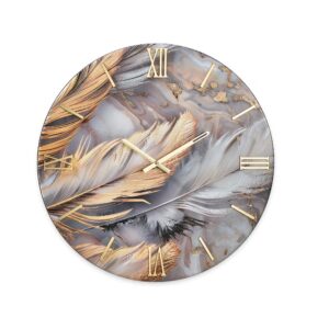 Orologio moderno con piume e numeri oro