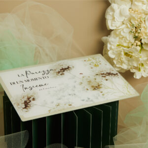 BOMBONIERE MATRIMONIO TAGLIERE IN VETRO DECORO FLOREALE VERDE