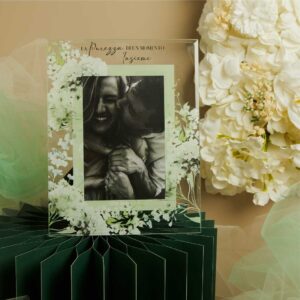 BOMBONIERE MATRIMONIO PORTAFOTO DECORO FLOREALE VERDE