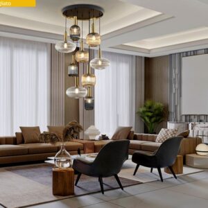 LAMPADARIO SOSPENSIONE 9L ·NORMA·NERO/OTTONE