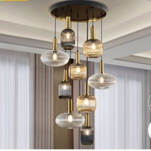 LAMPADARIO SOSPENSIONE 9L ·NORMA·NERO/OTTONE