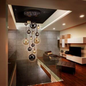 LAMPADARIO SOSPENSIONE 14L ·DARK·NERO/OTTONE