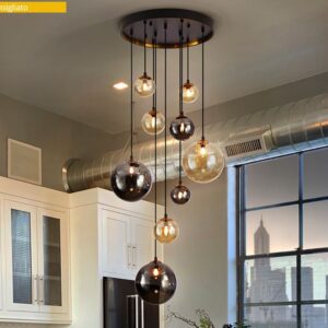 LAMPADARIO SOSPENSIONE 9L ·DARK· NERO/OTTONE