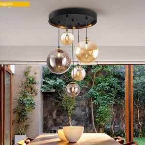 LAMPADARIO SOSPENSIONE 5L NERO OTTONE DARK