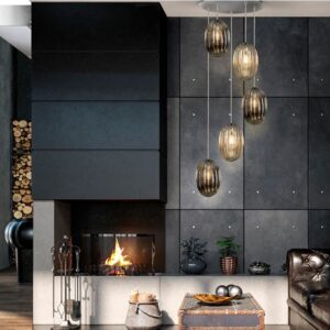 LAMPADARIO SOSPENSIONE 5L ·OVILA· FUMÉ COGNAC