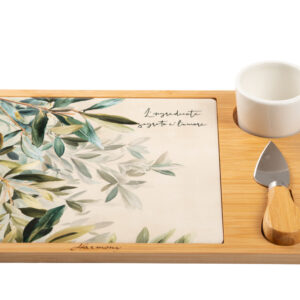 BOMBONIERE MATRIMONIO TAGLIERE RETTANGOLARE LEGNO E PORCELLANA DECORO FOGLIE PRMT26196