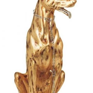 CANE DOBERMAN WISLAVA SEDUTO IN CERAMICA FOGLIA ORO OCCHI IN CRISTALLO