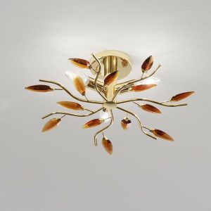 CRYSTALLIVS PLAFONIERA MODERNA CON STRUTTURA IN OTTONE E CRISTALLI AMBRA 3 LUCI