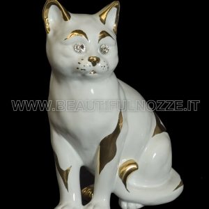 GATTO SEDUTO IN CERAMICA BIANCO E ORO CON CRISTALLI SWAROVSKI ANIMALI