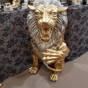 LEONE IN CERAMICA FOGLIA ORO E ARGENTO CON OCCHI IN CRISTALLO