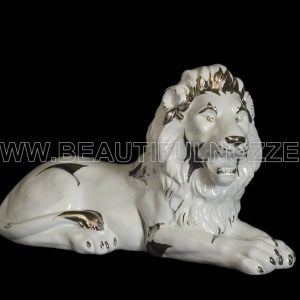 LEONE SDRAIATO IN CERAMICA BIANCO PLATINO CON CRISTALLI SWAROVSKI ANIMALI