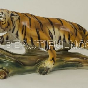 LEOPARDO SU TRONCO IN CERAMICA COLORATA TIGRATA PANTERA TIGRE ARREDO CASA