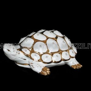 TARTARUGA IN CERAMICA BIANCO E ORO CON CRISTALLI SWAROVSKI ANIMALI