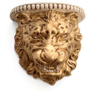 TESTA LEONE IN ORO CERAMICA CRISTALLI ANIMALI ARREDO CASA SOGG. SALOTTO