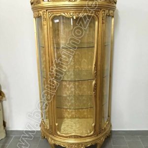 VETRINA GRANDE A 1 ANTA IN LEGNO FOGLIA ORO CON STOFFA ORO ARREDO CASA SOGGIORNO