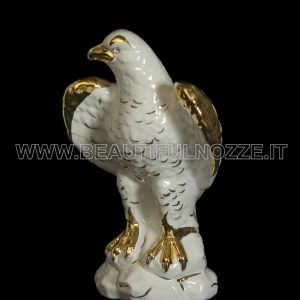 AQUILA CON ALI CHIUSE IN CERAMICA BIANCO E ORO CON CRISTALLI SWAROVSKI ANIMALI