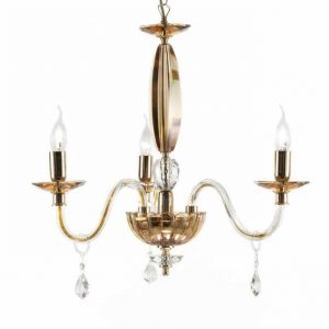 CECILIA LAMPADARIO IN VETRO E CRISTALLO AMBRA E FINITURA ORO 3 LUCI