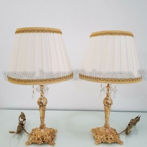 COPPIA LUMETTI IN OTTONE BAGNO ORO CON PARALUMI IN TESSUTO PLISSÈ