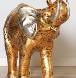 ELEFANTE AFRICANO IN CERAMICA FOGLIA ORO ARGENTO STATUA SCULTURA ARREDO CASA
