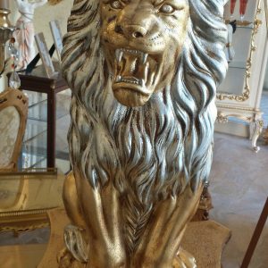 LEONE SOPRAMOBILE ARGENTO E ORO CERAMICA CRISTALLO SWAROVSKI ARREDO CASA SALOTTO