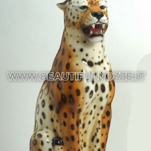 LEOPARDO MEDIO SEDUTO IN CERAMICA COLORATA CON MACCHIE ANIMALI LEONE ARREDO CASA