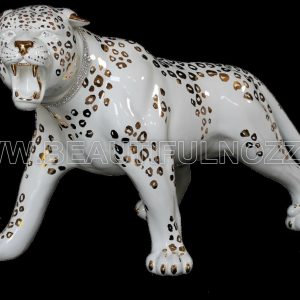 LEOPARDO SAVANA IN CERAMICA BIANCO E ORO CON OCCHI E COLLARE CRISTALLI SWAROVSKI