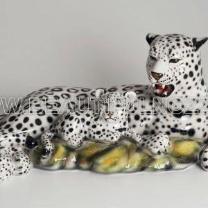 LEOPARDO SDRAIATO SU SASSO IN CERAMICA COLORATO PANTERA LEONE TIGRE ARREDO CASA