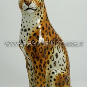 LEOPARDO SEDUTO IN CERAMICA COLORATA ANIMALI TIGRE PANTERA ARREDO CASA