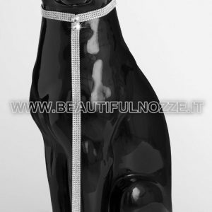 LEOPARDO SEDUTO IN CERAMICA NERO CON OCCHI E COLLARE IN CRISTALLO ARREDO CASA