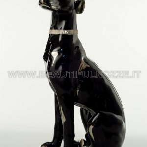 LEVRIERO SEDUTO IN CERAMICA NERO PLATINO CON CRISTALLI SWAROVSKI ANIMALI