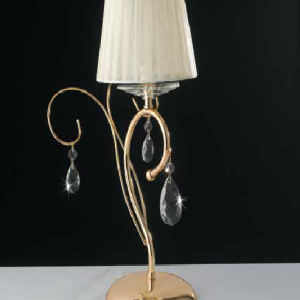 LUMETTO 1 LUCE IN FUSIONE BAGNO ORO CON CRISTALLI E PARALUME IN TESSUTO