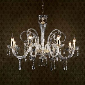 MARIA TERESA LAMPADARIO IN VETRO E CRISTALLI CON FINITURE ORO 8 LUCI