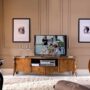MOBILE-BASSO-PORTA-TV-IN-LEGNO-NOCE-E-FOGLIA-ORO-ARREDAMENTO-SOGGIORNO-153120649021