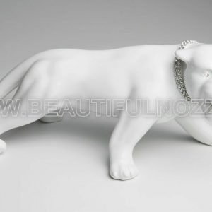 PANTERA IN AGGUATO IN CERAMICA BIANCA CON CRISTALLI SWAROVSKI ANIMALI