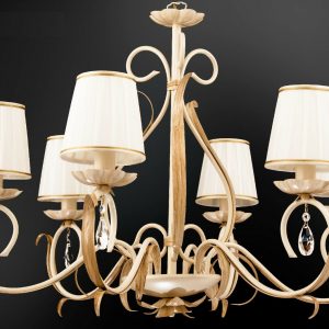 THANE LAMPADARIO SOSPENSIONE MODERNO IN METALLO AVORIO CON CRISTALLI 6 LUCI 40W