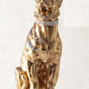TIGRE SIBERIANA SEDUTA IN CERAMICA FOGLIA ORO PANTERA LEOPARDO STATUA SCULTURA