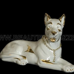 CANE ALANO SDRAIATO IN CERAMICA BIANCO E ORO CON CRISTALLI SWAROVSKI ANIMALI