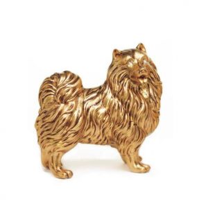CANE SPITZ VOLPINO SU 4 ZAMPE CERAMICA FOGLIA ORO OCCHI IN CRISTALLO SWAROVSKI