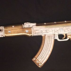 KALASHNIKOV ARMA FUCILE MITRAGLIATRICE AK47 CERAMICA AVORIO FOGLIA ORO CRISTALLI