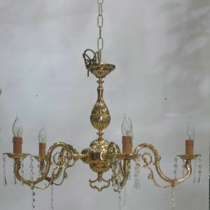 LAMPADARIO FUSIONE BAGNO ORO ANTICO 5 LUCI CRISTALLI SALONE CAMERA DA LETTO