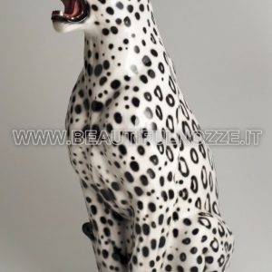 LEOPARDO GIGANTE SEDUTA CERAMICA COLORATO BIANCA E NERA LEONE TIGRE ARREDO CASA