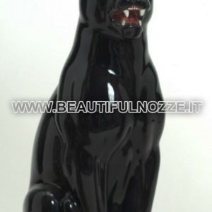 LEOPARDO MEDIO SEDUTO IN CERAMICA NERA ANIMALI LEONE ARREDO CASA