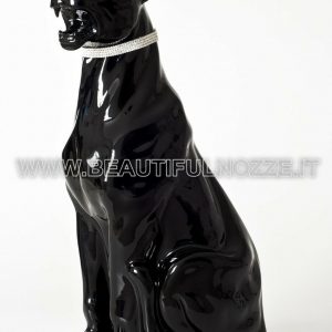 LEOPARDO SEDUTO IN CERAMICA NERA CON OCCHI E COLLARE IN CRISTALLO SWAROVSKI