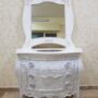 MOBILE-BAGNO-E-SPECCHIO-IN-LEGNO-BIANCO-FOGLIA-ARGENTO-CON-CRISTALLI-E-TOP-MARMO-163440762272