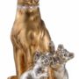 PANTERA-CON-CUCCIOLI-IN-CERAMICA-FOGLIA-ORO-E-ARGENTO-CON-CRISTALLI-ARREDO-CASA-162144978342