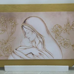 QUADRO MATERNITA' CAPEZZALE STAMPA SU TELA LEGNO DECORO ORO ARREDO CASA