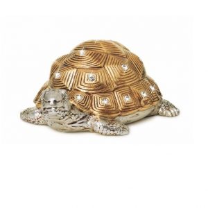 TARTARUGA GALAPAGOS IN CERAMICA FOGLIA ORO E ARGENTO CON CRISTALLI SWAROVSKI