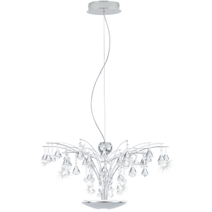 WICK LAMPADARIO SOSPENSIONE MODERNO IN ACCIAIO CROMO E CRISTALLI LUCI LED