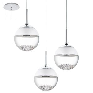 ZENA LAMPADARIO SOSPENSIONE MODERNO LED 3 LUCI ACCIAIO CROMO SALONE CUCINA 15W