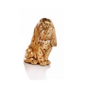 BASSOTTO MEDIO SEDUTO FOGLIA ORO IN CERAMICA OCCHI E COLLARE IN CRISTALLI